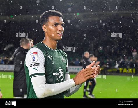 Plymouth Argyle forward Morgan Whittaker (19) celebrates a win at full ...