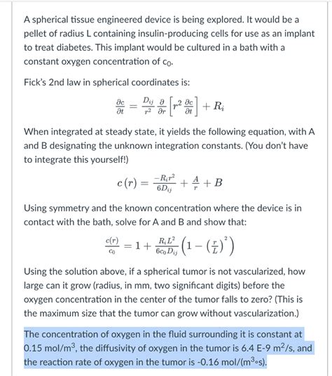 Solved A Spherical Tissue Engineered Device Is Being Chegg