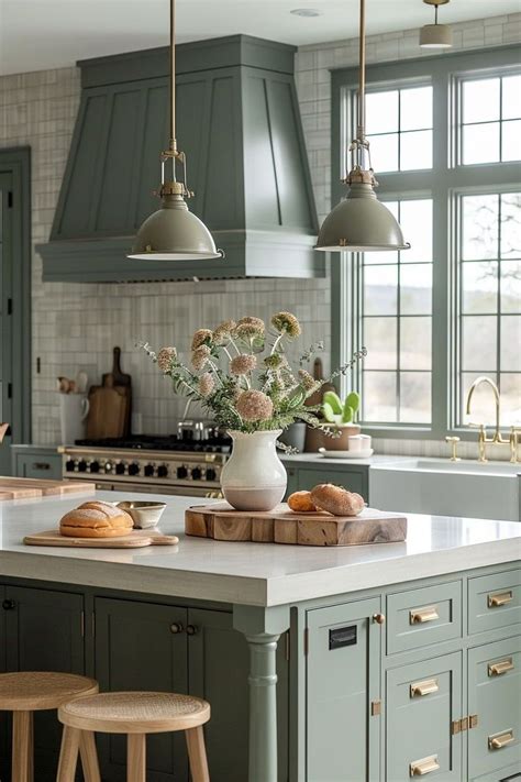 Serene Kitchens With Sage Green Cabinets In Kitchen