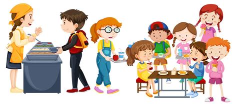 Children eating at cafeteria 541385 Vector Art at Vecteezy