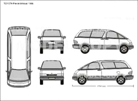 TOYOTA Previa Minibus 1996 2D Drawing Blueprints 66757 Model