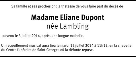 Eliane Dupont Lambling Hommages