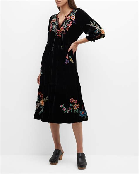 Johnny Was Ardell Floral Embroidered Velvet Boho Midi Dress Neiman Marcus