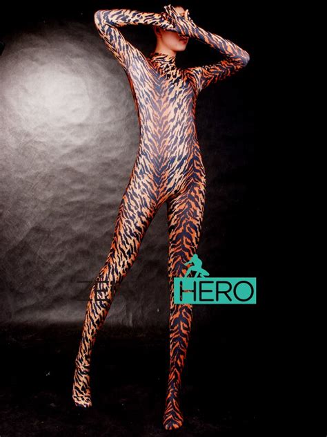 Free Shipping Dhl New Sexy Tiger Pattern Lycra Zentai Bodysuit Halloween Costume Fancy Dress