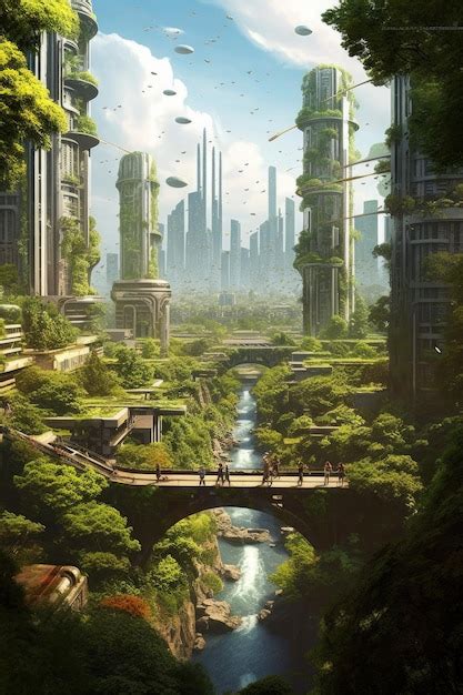 Premium AI Image | A futuristic city with trees