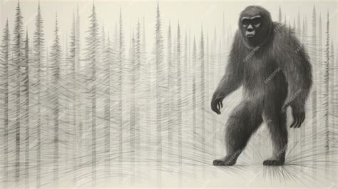 Premium Photo Monumental Op Art Sketch Of Bigfoot Walking Out Of Forest