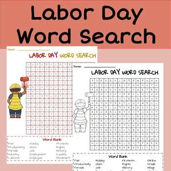 Labor Day Word Search Activity With Colored And Bw Options And An