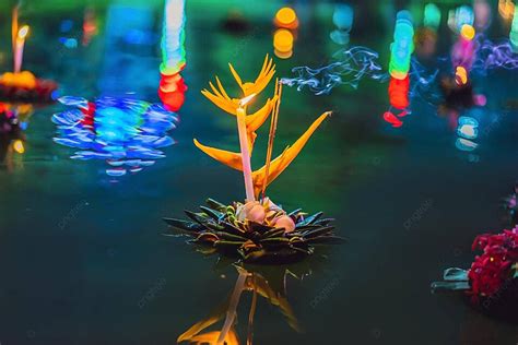 Thailands Loy Krathong Flowercandle Float Festival Female Celebration