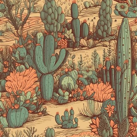 Cactus in a Desert 2 seamless Pattern - Etsy