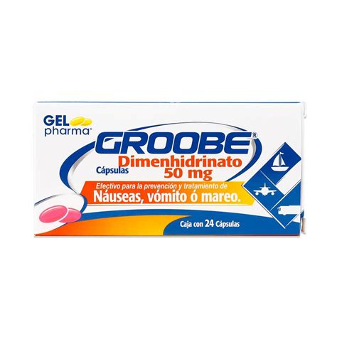 Medicamento Gelpharma Groobe Dimenhidrinato 24 Capsulas 50 Mg