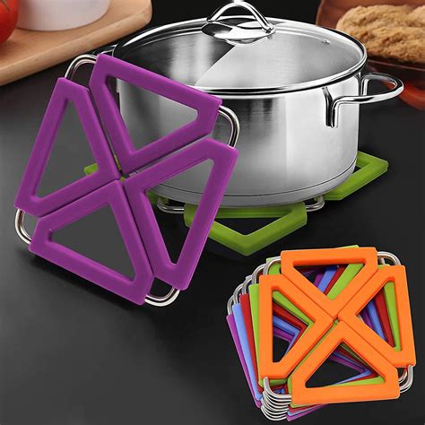 Piece Set Of Silicone Tripod Mat Expandable Hot Pot Holder With Stainless Steel Frame Suit