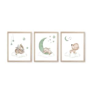 Moon and Stars Nursery Decor Animals Nursery Wall Art Sage - Etsy