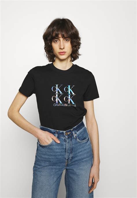 Calvin Klein Jeans Shine Logo Tee Print T Shirt Black Zalando De