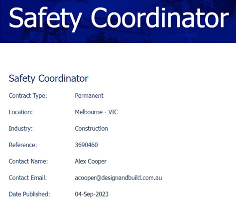 Safety Coordinator Job Vacancy In Melbourne Urgent Requirement HSE