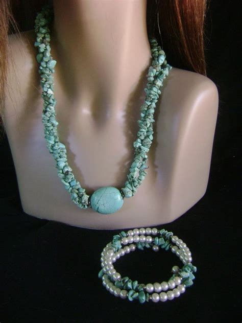 Vintage Chunky Turquoise Necklace And Bracelet Jewelry Etsy Chunky Turquoise Necklace