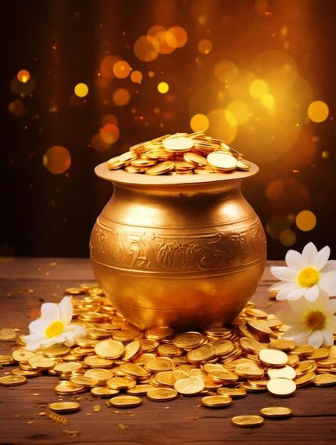 Premium AI Image | Happy Dhanteras background with golden pot and gold ...