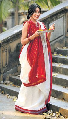 Red and white Bengali look!! Just love it with the bindi, hair ...