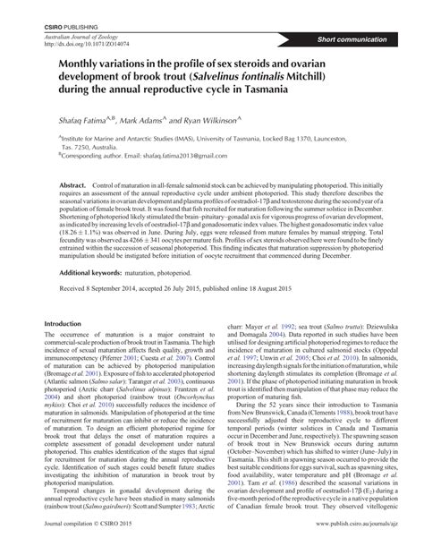 PDF Monthly Variations In The Profile Of Sex Steroids And Ovarian Development Of Brook Trout