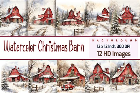 Watercolor Christmas Barn Graphic By Design Hut Creative Fabrica