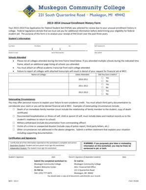 Fillable Online Muskegoncc Unusual Enrollment History Form Muskegon