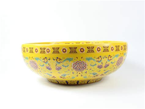 Ryxw325 16 Jingdezhen Ceramic Art Washbasin Yellow Glazed Floral