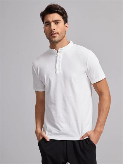 Manfinity Basics Homens Algod O S Lido Gola Stand Camiseta Polo Shein