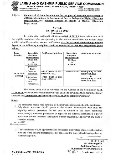 Jkpsc Assistant Professor Written Examination 2023 Jkalerts