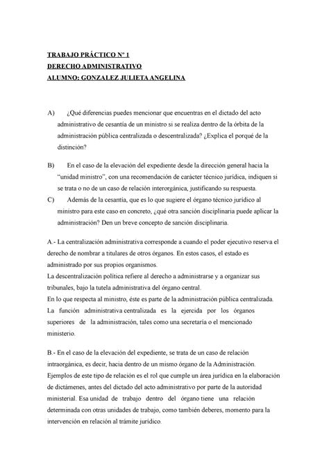 Administrativo Trabajo Pr Ctico N Trabajo Pr Ctico N Derecho