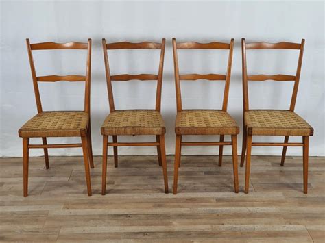 Set Van Vier Vintage Stoelen In Beukenhout En Gevlochten Catawiki