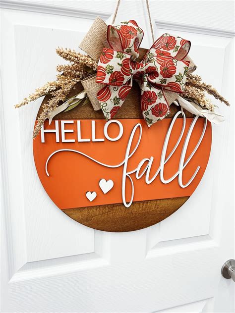 Hello Fall Door Hangerfall Door Wreath Personalized Fall Door Hanger