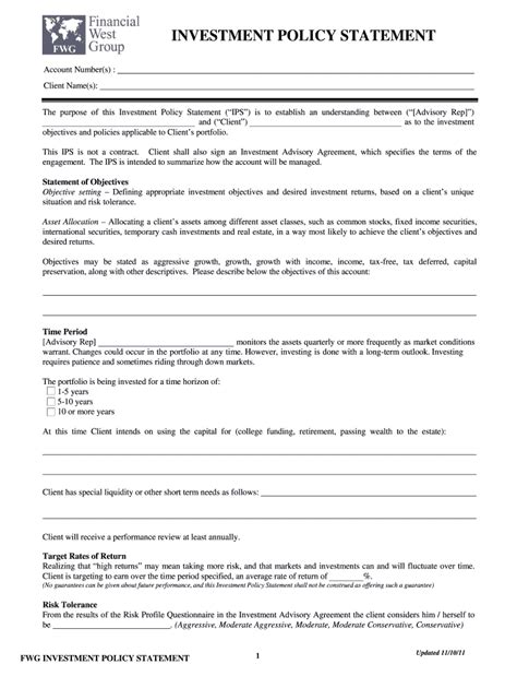 Fillable Online Print Form Clear Form Investment Policy Statement