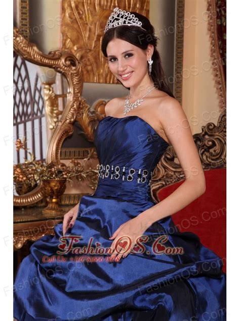 Elegant Navy Blue Quinceanera Dress Strapless Tulle And Taffeta Beading