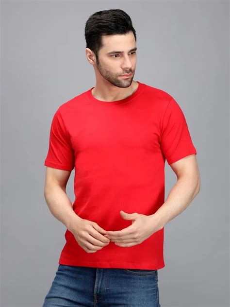 Plain Men Red Half Sleeve Round Neck Cotton T Shirts At Rs 100 In Prayagraj