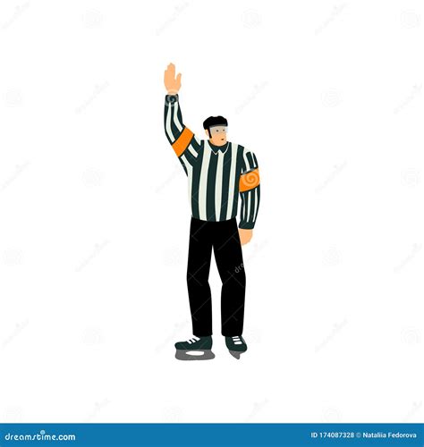 Delayed Penalty Ice Hockey Referee Signal Cartoon Character Stock