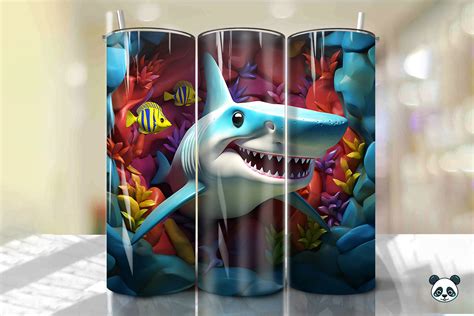 D Shark Skinny Tumbler Wrap Graphic By Pandastic Creative Fabrica