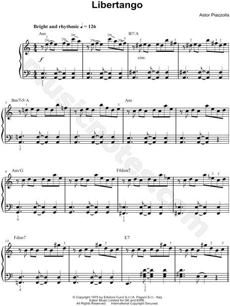 Astor Piazzolla Libertango Sheet Music Easy Piano In A Minor