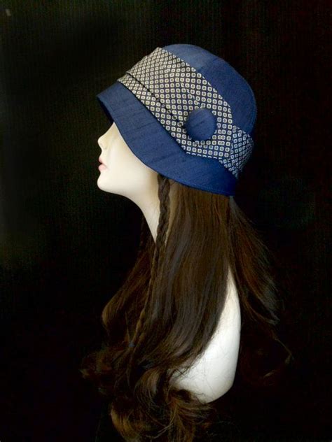 Free Shipping One Of A Kind Navy Blue Silk Cloche Hat 1920s Downton