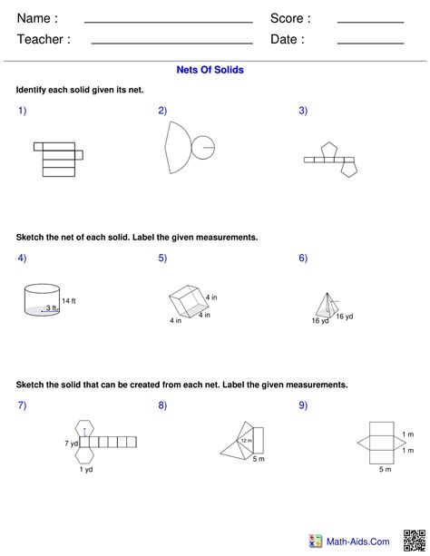 Surface Area And Volume Nets Of Solids Worksheets Made By Teachers