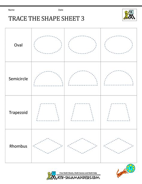 Shape Tracing Worksheets Kindergarten