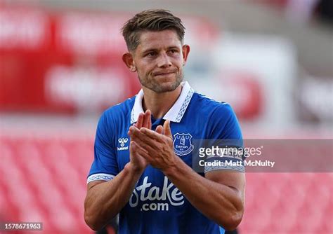 James Tarkowski Of Everton Acknowledges The Fans At Full Time During