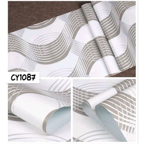 Jual Wallpaper Dinding Sticker Dinding Putih Tekstur Salur Garis Abu