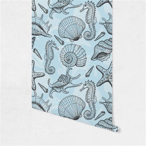 Custom Sea-blue Seashells Wallpaper & Surface Covering (Peel & Stick ...