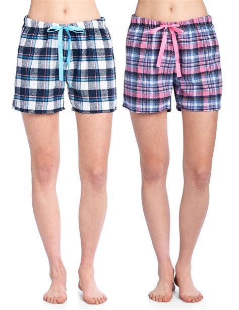 Ashford And Brooks Womens 2 Pack Soft Flannel Plaid Pajama Lounge Boxer