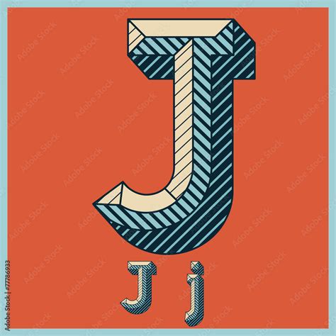 Etched Vector Set Of Old School Beveled Alphabet Letter J Stock Vector