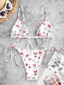 61 OFF 2022 ZAFUL Butterfly Print Tie String Bikini Swimwear In WHITE ZAFUL