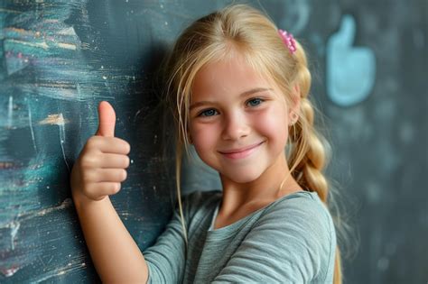 Bright And Happy Blonde Girl Delights With A Thumbs Up And A Smile Premium AI Generated Image