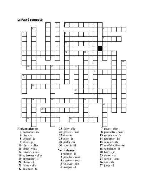 Passé Composé Tous Les Verbes Mots Croisés 2 Unterrichtsmaterial Im