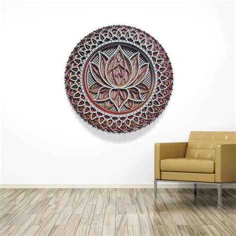 Mandala Em Camadas Flor De Lotus 90 Cm Vermelho Mdf Elo7