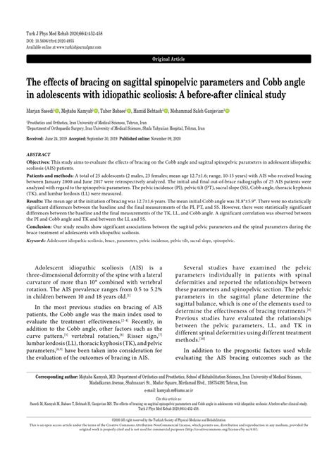 Pdf The Effects Of Bracing On Sagittal Spinopelvic Parameters And