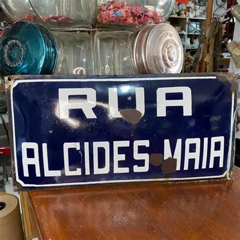 Placa De Rua Esmaltada Antiga Rua Alcides Maia C D